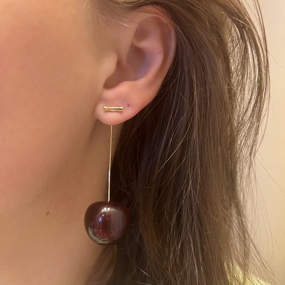Sweet Dark Red Cherry Fruit Resin Drop Earrings NEW - Picture 5 of 6
